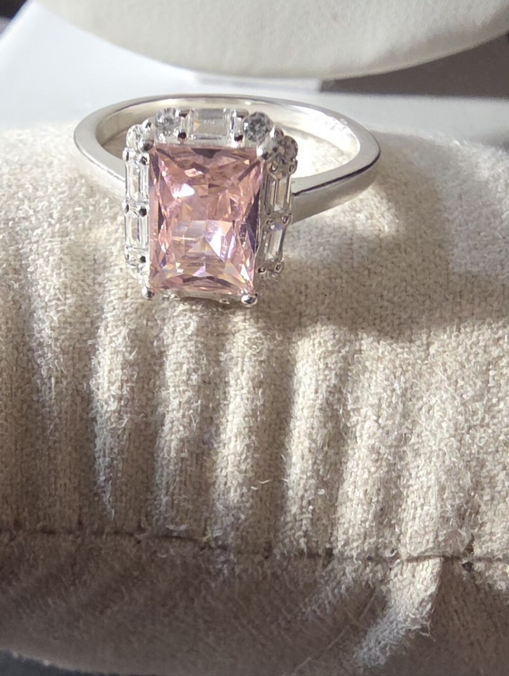 LUX VAULT S925 Pink Emerald Cut Statement Ring Size 7
